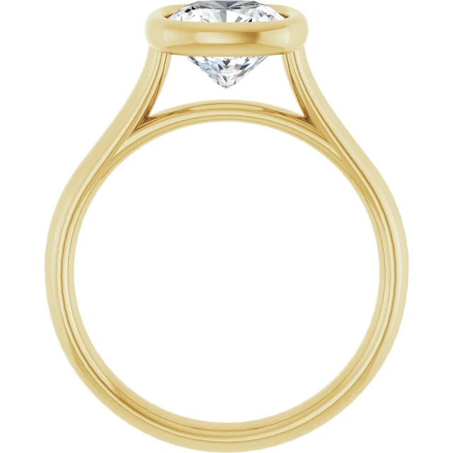 Cushion Yellow Gold Bezel Solitaire Moissanite Engagement Ring