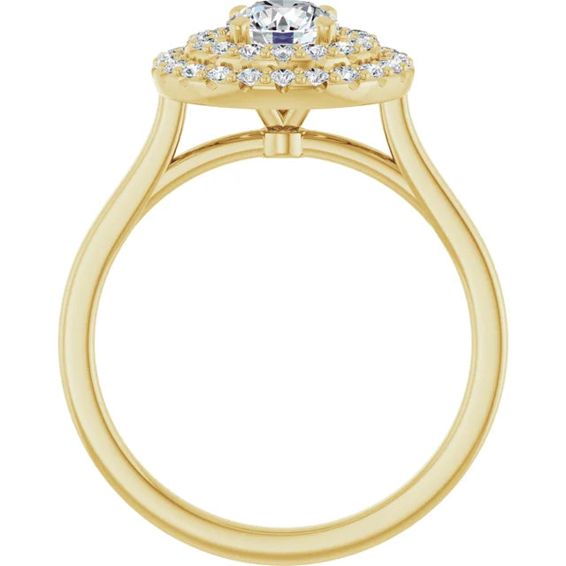 Round Brilliant Yellow Gold Double Halo Solitaire Moissanite Engagement Ring