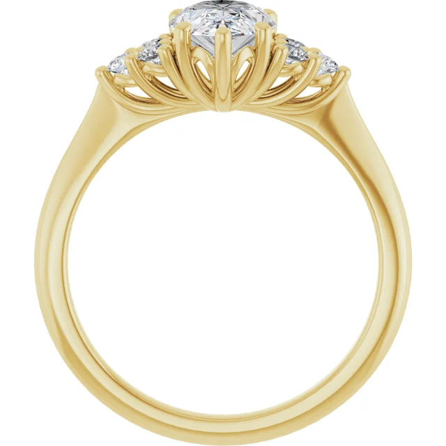 Pear Yellow Gold Accent Style Moissanite Engagement Ring