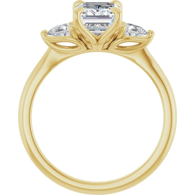 Emerald Yellow Gold Tri Stone Moissanite Engagement Ring