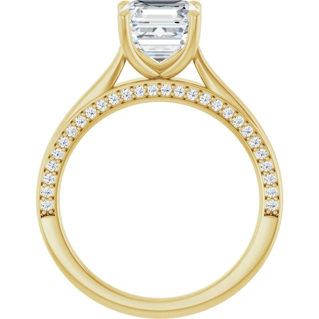 Asscher Yellow Gold Solitaire Moissanite Engagement Ring