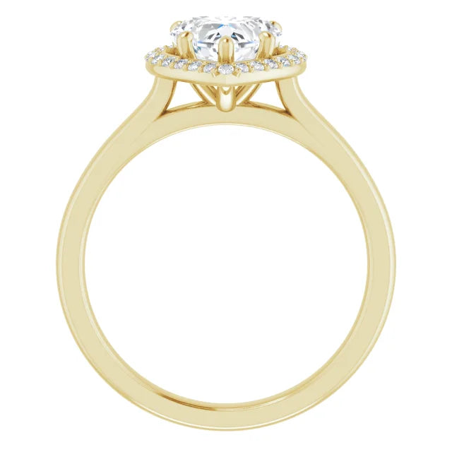 Yellow Gold Heart Halo Solitaire Engagement Ring. Moissanite