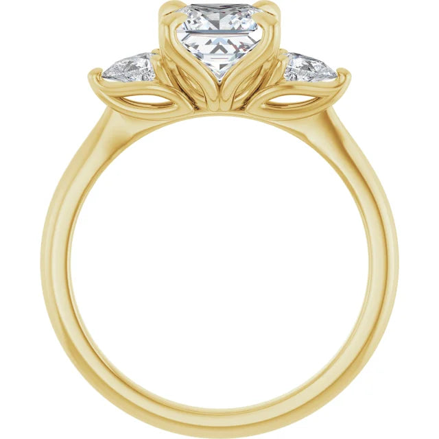 Princess Yellow Gold Tri Stone Moissanite Engagement Ring
