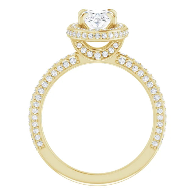 Oval Yellow Gold Halo Pave Style Moissanite Engagement Ring