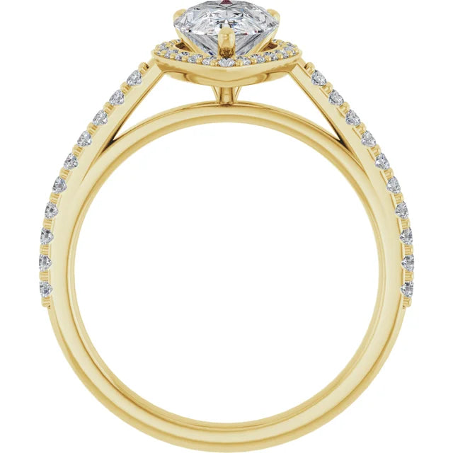 Pear Yellow Gold Halo Moissanite Engagement Ring