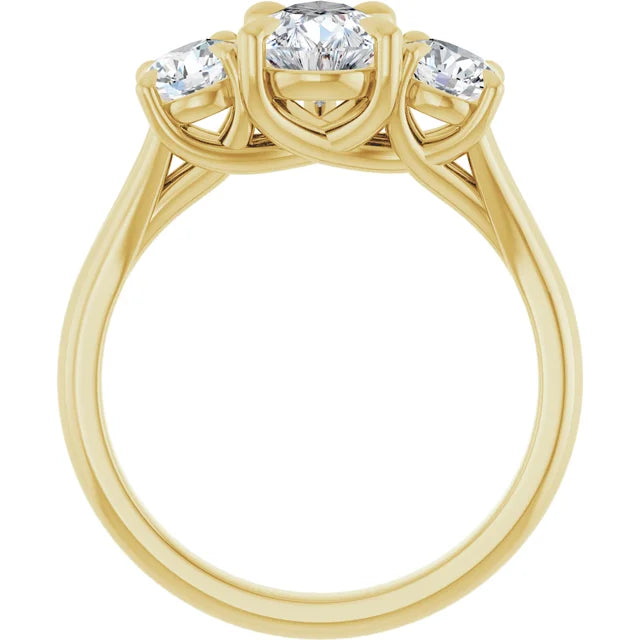 Pear Yellow Gold Tri Stone Moissanite Engagement Ring