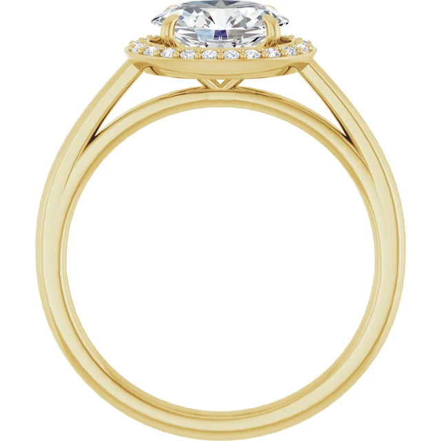 Oval Yellow Gold East West Halo Moissanite Engagement Ring