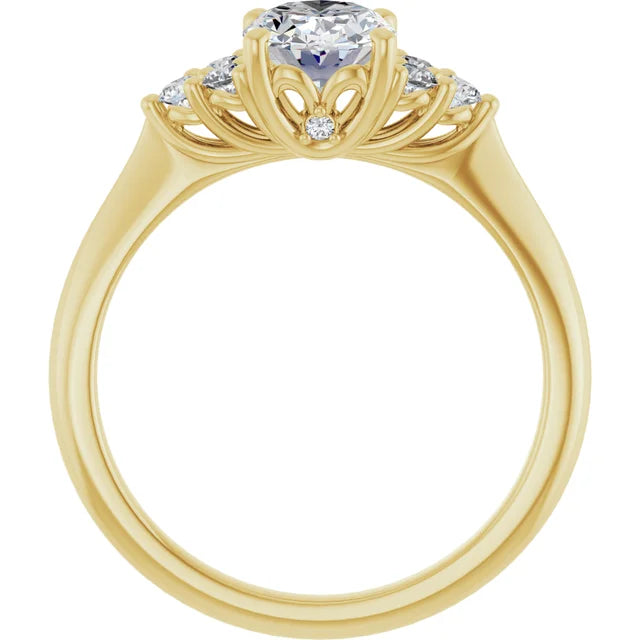 Oval Yellow Gold Accent Style Moissanite Engagement Ring