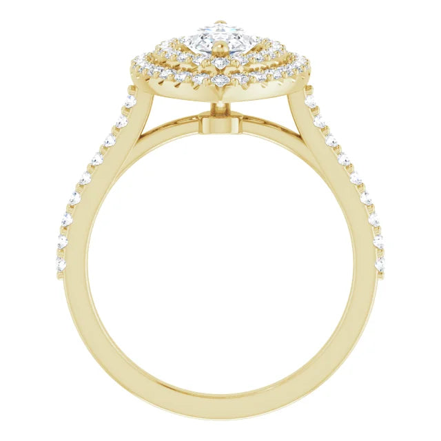 Marquise Double Halo Yellow Gold Moissanite Engagement Ring