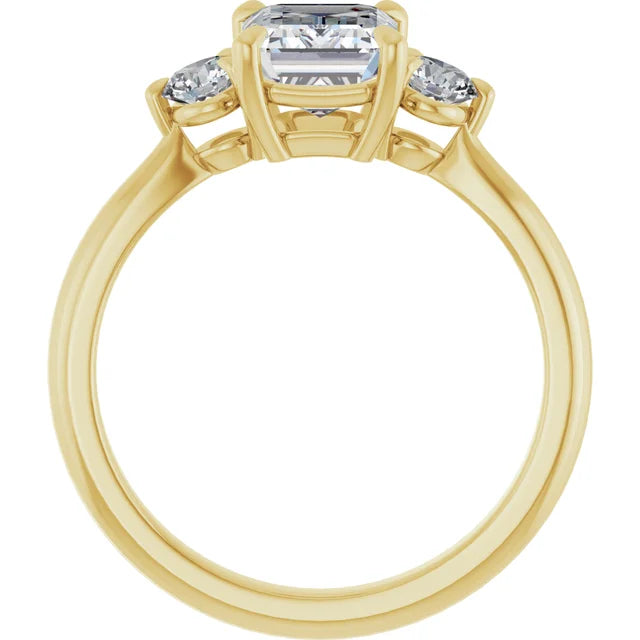 Emerald Yellow Gold Tri Stone Moissanite Engagement Ring