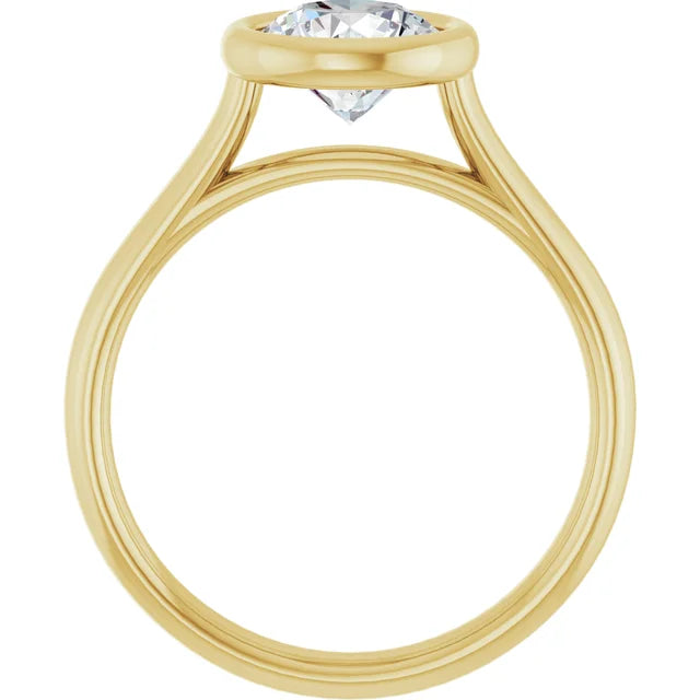 Round Brilliant Yellow Gold Solitaire Bezel Moissanite Engagement Ring