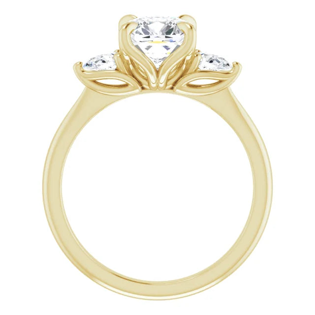Cushion Yellow Gold Tri Stone Moissanite Engagement Ring