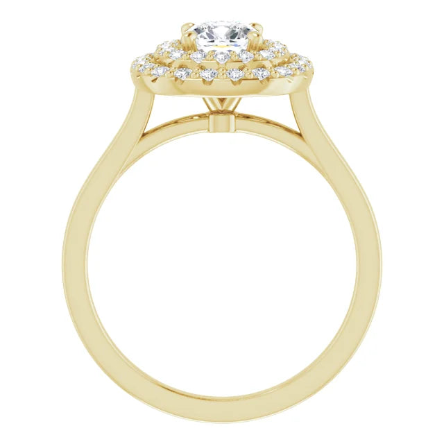 Cushion Yellow Gold Double Halo Solitaire Moissanite Engagement Ring