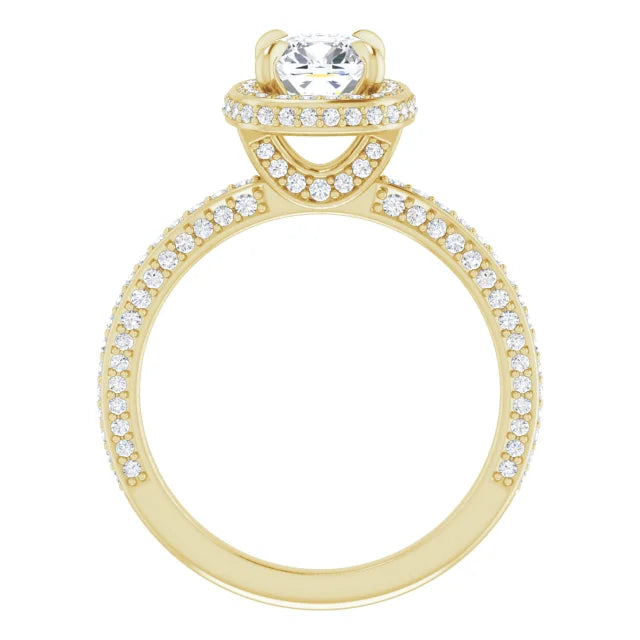 Cushion Yellow Gold Halo Pave Style Moissanite Engagement Ring