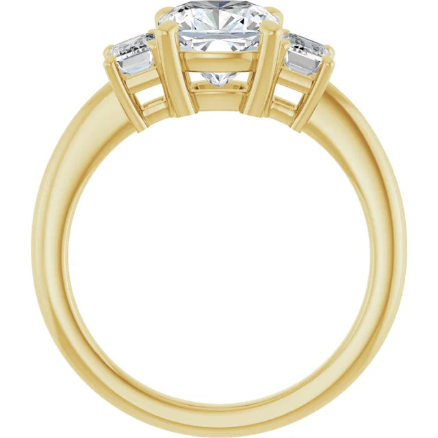 Cushion Yellow Gold Tri Stone Moissanite Engagement Ring