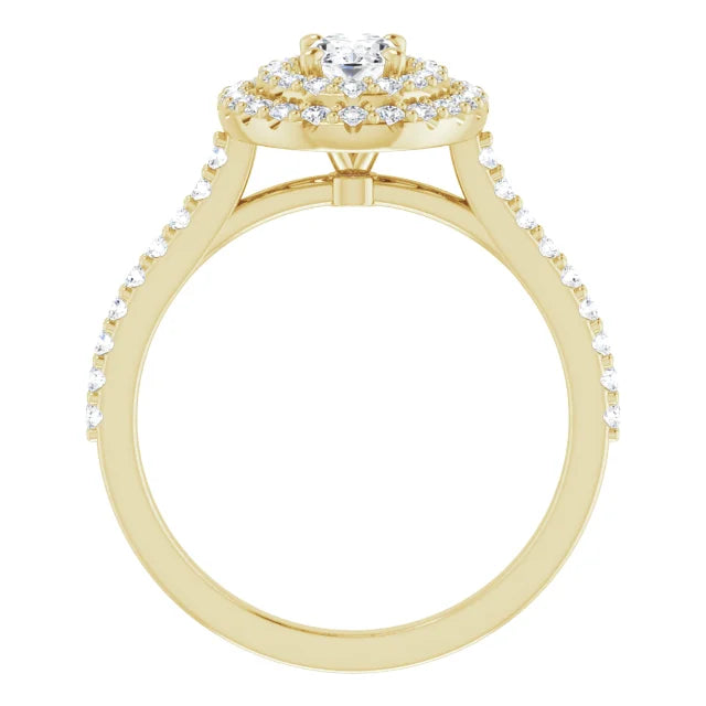 Oval Double Halo Yellow Gold Lab Diamond Engagement Ring