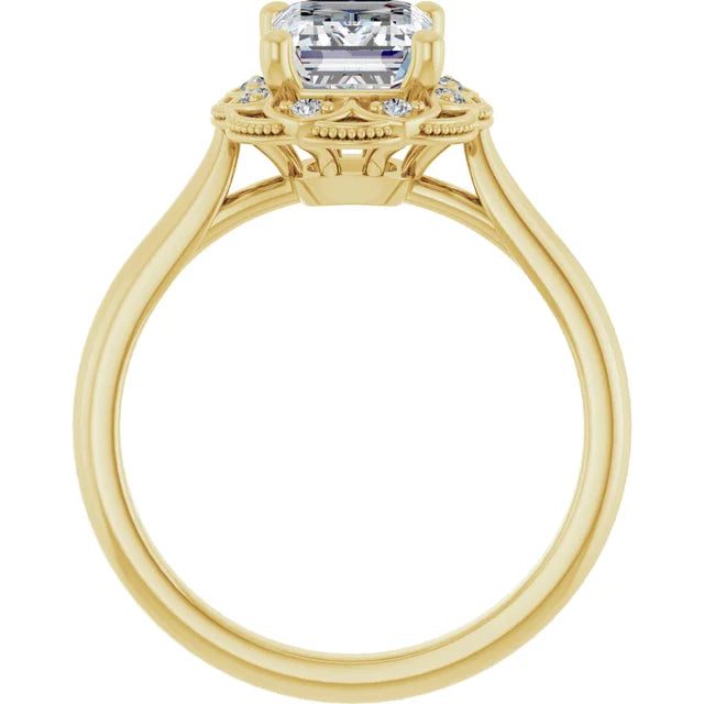 Emerald Yellow Gold Halo Moissanite Engagement Ring