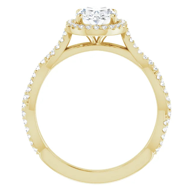 Oval Yellow Gold Halo Twist Pave Moissanite Engagement Ring