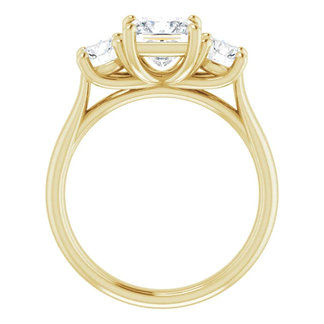 Princess Yellow Gold Tri Stone Moissanite Engagement Ring