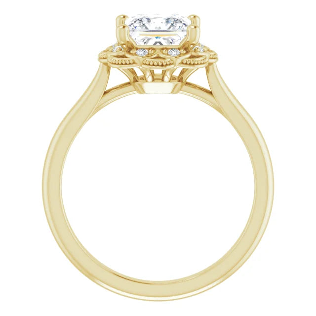 Princess Yellow Gold Halo Moissanite Engagement Ring