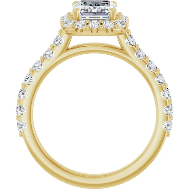 Emerald Yellow Gold Halo Moissanite Engagement Ring