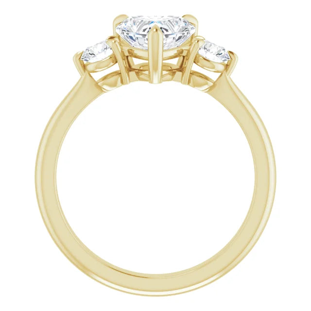 Heart Yellow Gold Tri Stone Moissanite Engagement Ring
