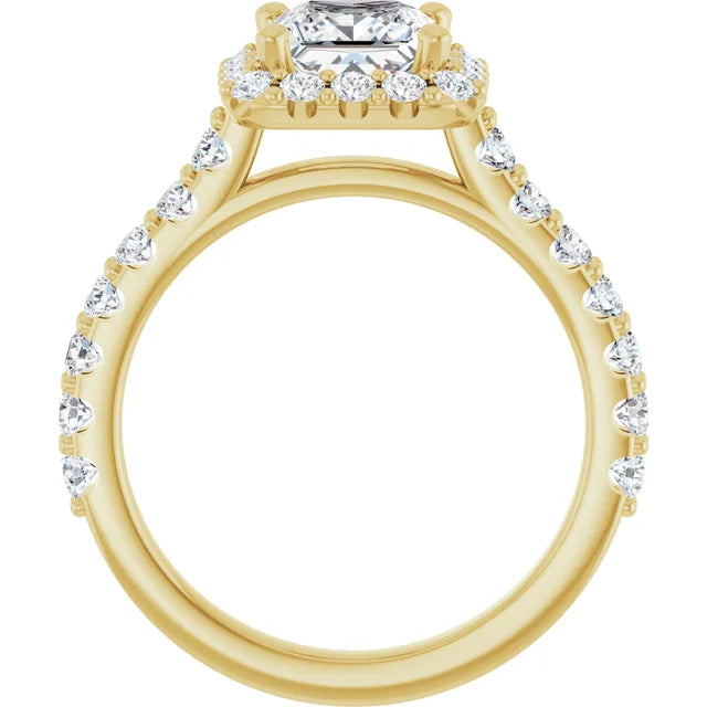Princess Yellow Gold Halo Moissanite Engagement Ring