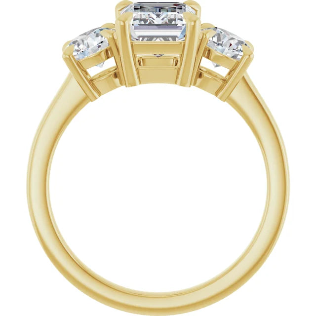 Emerald Yellow Gold Tri Stone Moissanite Engagement Ring