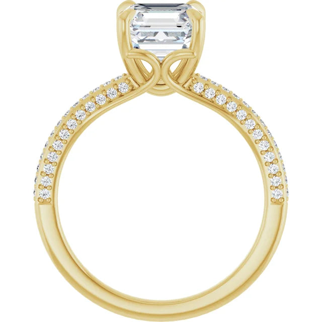 Asscher Yellow Gold Pave Moissanite Engagement Ring