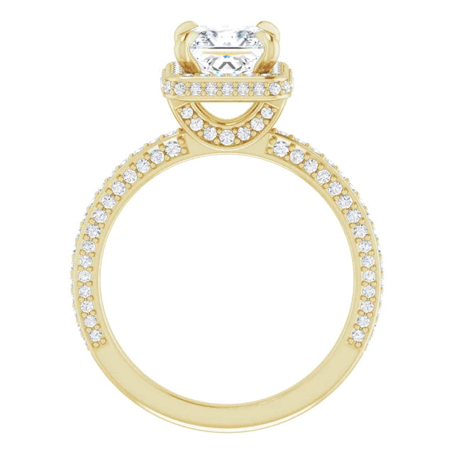 Princess Yellow Gold Halo Pave Style Moissanite Engagement Ring