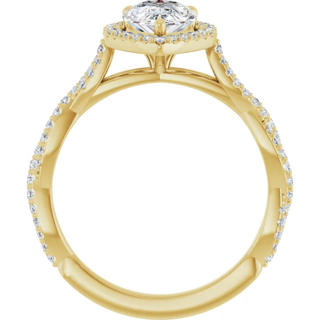 Pear Yellow Gold Halo Twist Pave Moissanite Engagement Ring