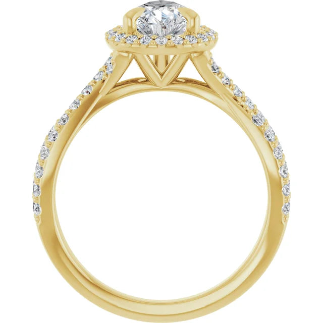 Pear Yellow Gold Twist Band Halo Moissanite Engagement Ring