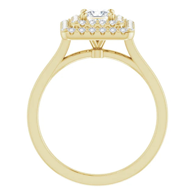 Princess Yellow Gold Double Halo Solitaire Moissanite Engagement Ring