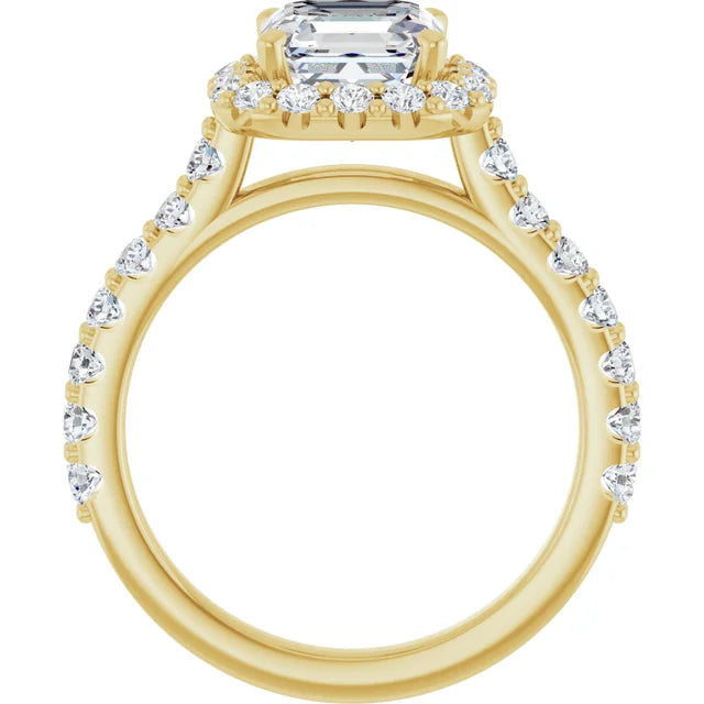 Asscher Yellow Gold Halo Moissanite Engagement Ring