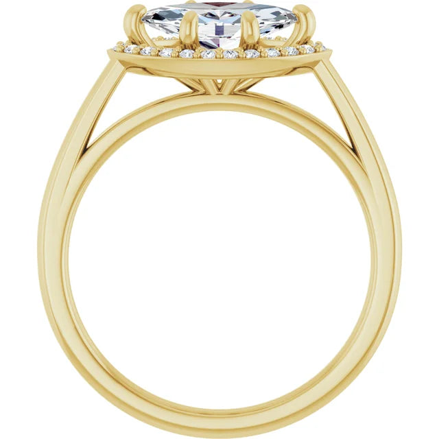 Marquise Yellow Gold East West Halo Moissanite Engagement Ring