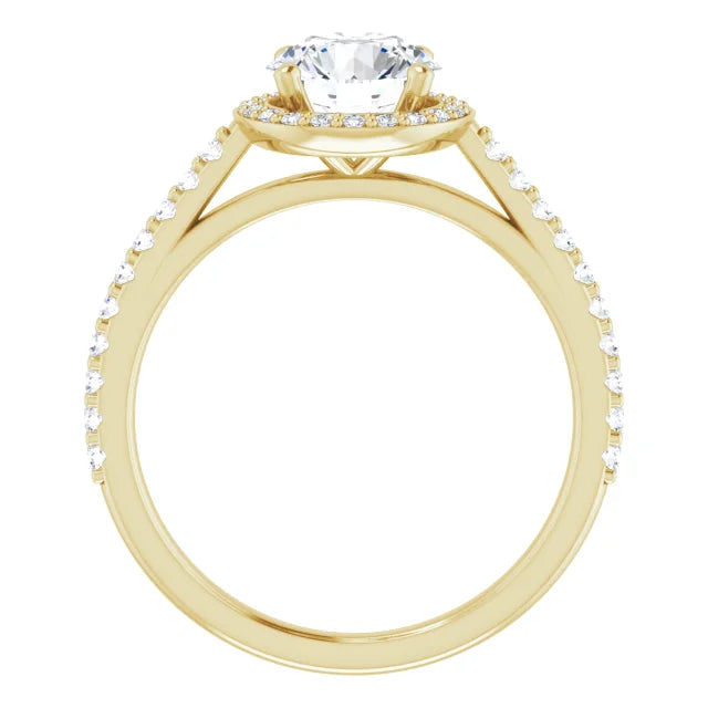 Round Brilliant Yellow Gold Halo Moissanite Engagement Ring