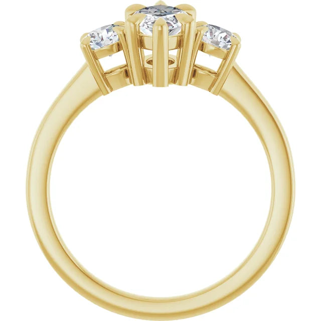 Marquise Yellow Gold Tri Stone Moissanite Engagement Ring