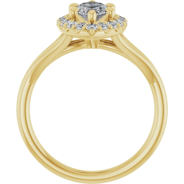 Marquise Yellow Gold Halo Solitaire Split Band Moissanite Engagement