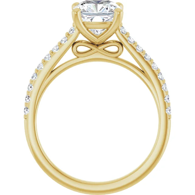 Cushion Yellow Gold Pave Style Moissanite Engagement Ring