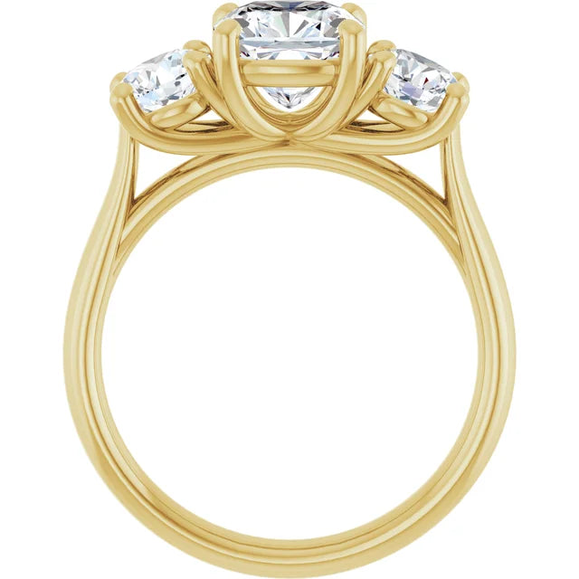 Cushion Yellow Gold Tri Stone Moissanite Engagement Ring