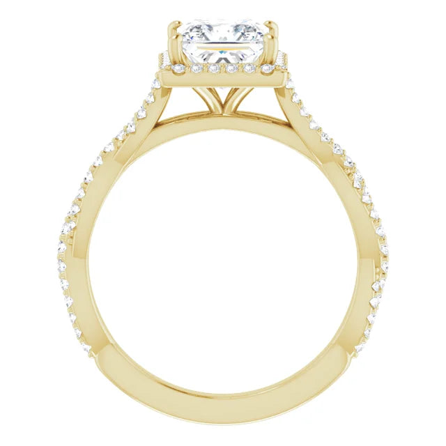 Princess Yellow Gold Halo Twist Pave Moissanite Engagement Ring
