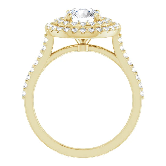 Round Brilliant Double Halo Yellow Gold Moissanite Engagement Ring