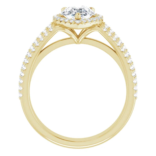 Pear Yellow Gold Halo Split Pave Moissanite Engagement Ring