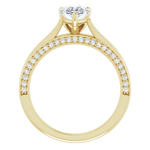 Pear Yellow Gold Solitaire Moissanite Engagement Ring