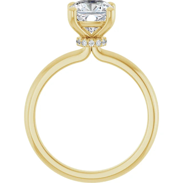 Cushion Low Hidden Halo Solitaire Engagement Ring