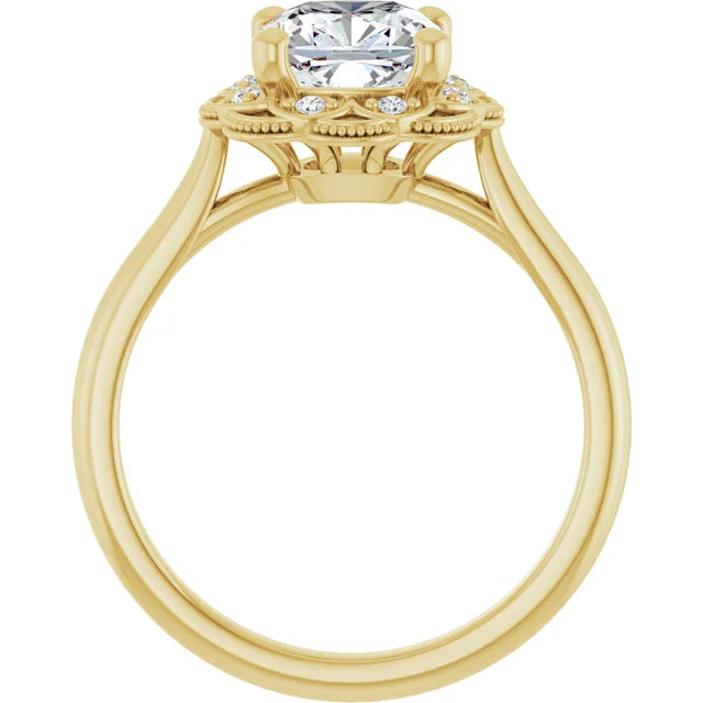 Cushion Yellow Gold Halo Moissanite Engagement Ring