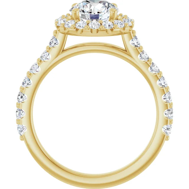 Round Brilliant Yellow Gold Halo Moissanite Engagement Ring