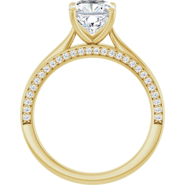 Cushion Yellow Gold Solitaire Moissanite Engagement Ring