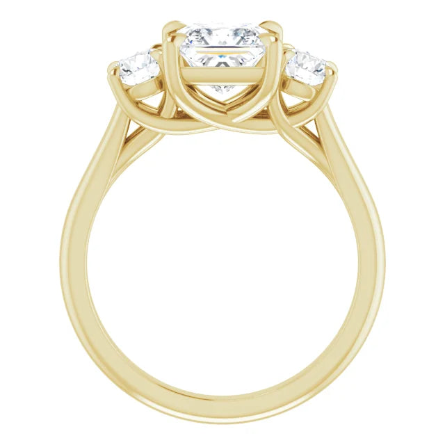 Princess Yellow Gold Tri Stone Moissanite Engagement Ring
