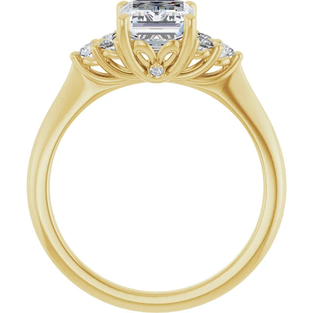 Emerald Yellow Gold Accent Style Moissanite Engagement Ring
